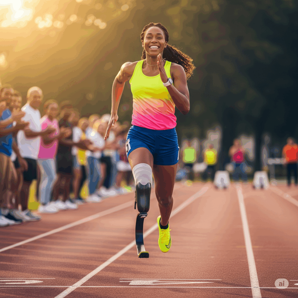 Personne sportive portant une prothèse après amputation